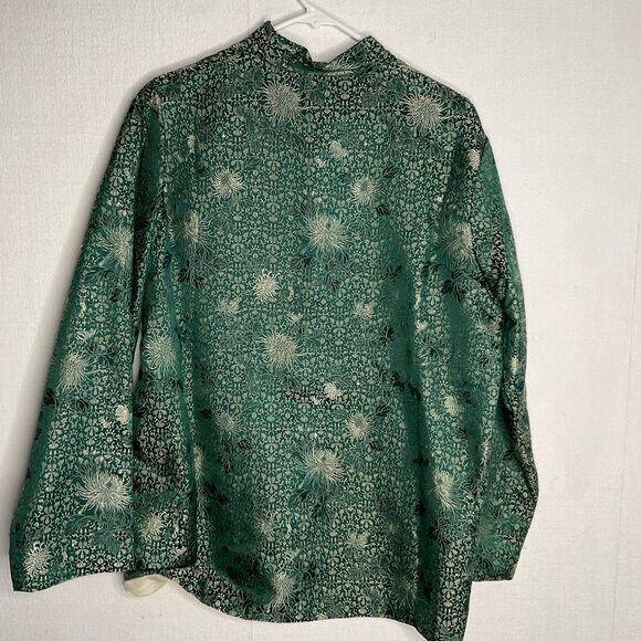Vintage oriental Green Silk Mandarin Collar Embroidered Jacket XL - Picture 7 of 9